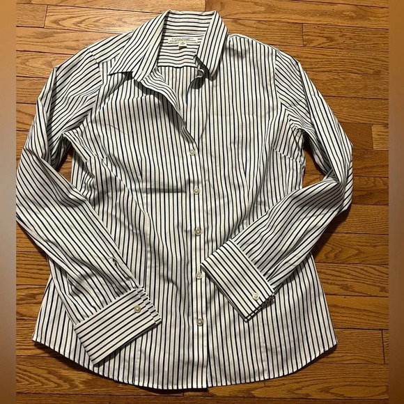 [US10]Banana Republic Blue/Gray Stripes WMN White Non Iron Tailored Dress Shirt - Picture 2 of 9